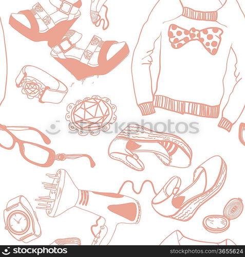 vector seamless pattern with fashion cloth and shoes
