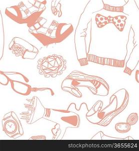 vector seamless pattern with fashion cloth and shoes