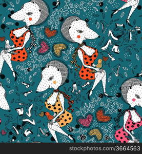 vector seamless pattern with fashion shoes and pretty foxes