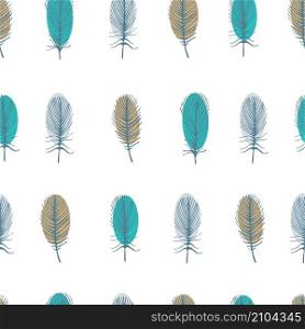 Vector seamless pattern with feathers on a white background.. Vector pattern with feathers
