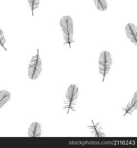 Vector seamless pattern with feathers on a white background.. Vector seamless pattern with feathers