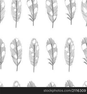 Vector seamless pattern with feathers on a white background.. Vector seamless pattern with feathers