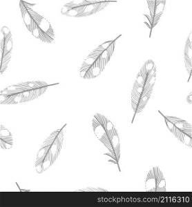 Vector seamless pattern with feathers on a white background.. Vector seamless pattern with feathers