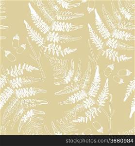 vector seamless pattern with ferns and acorns