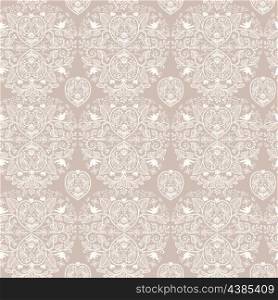 vector seamless pattern with floral hearts on a beige background