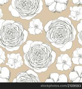 Vector seamless pattern with flowers and cotton balls
