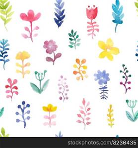 Vector seamless pattern with flowers and plants. Bright watercolor floral decor. Original floral background. Pattern for textiles and baby clothes EPS8 vector illustration