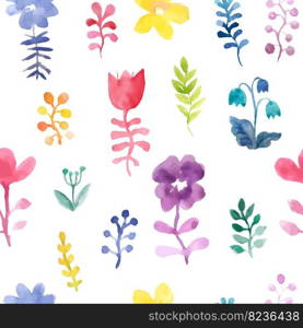 Vector seamless pattern with flowers and plants. Floral decor. Original floral background. Pattern for textiles and baby clothes. EPS8 vector illustration