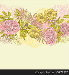 Vector seamless pattern with flowers. Hand drawn illustration.. Vector seamless pattern with flowers.