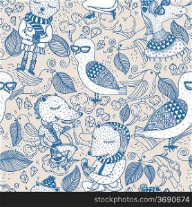 vector seamless pattern with funny animals