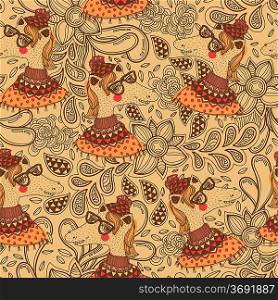 vector seamless pattern with funny horses