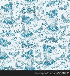 vector seamless pattern with funny horses in vintage glasses