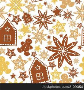 Vector seamless pattern with ginger cookies.. Background with ginger cookies.