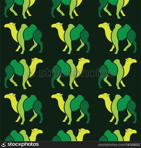 Vector seamless pattern with green camel on dark green background. wallpaper