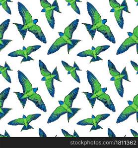 Vector seamless pattern with green parrots on white background. Tropical birds background for textile, fabric covers wallpapers print gift wrapping Home decor. Vector seamless pattern with green parrots on white background. Tropical birds background for textile, fabric covers wallpapers print gift wrapping Home decor.
