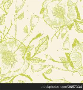 vector seamless pattern with green poppies