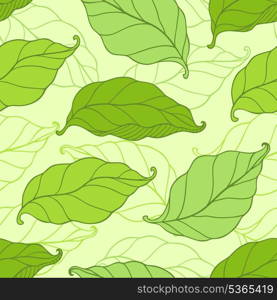 Vector seamless pattern with green spring leaves