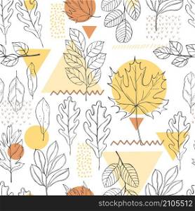 Vector seamless pattern with hand drawn autumn leaves. Sketch illustration. Vector pattern with autumn leaves.