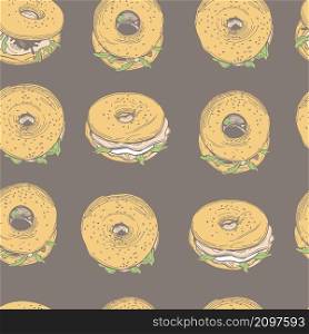 Vector seamless pattern with hand-drawn bagels. Sketch illustration.. Bagels. Vector pattern.