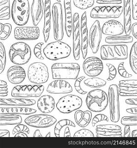 Vector seamless pattern with hand drawn bread.
