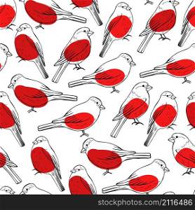 Vector seamless pattern with hand drawn bullfinch