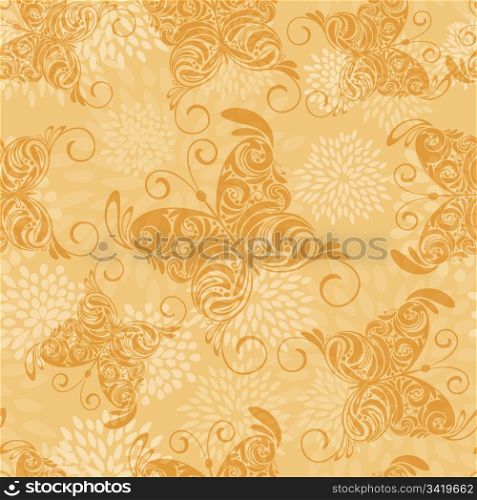 vector seamless pattern with hand drawn butterflies and abstract flowers