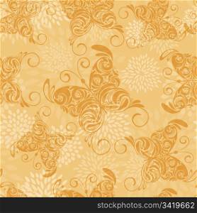vector seamless pattern with hand drawn butterflies and abstract flowers