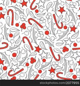 Vector seamless pattern with hand drawn Christmas cane candy.. Vector pattern with Christmas cane candy.