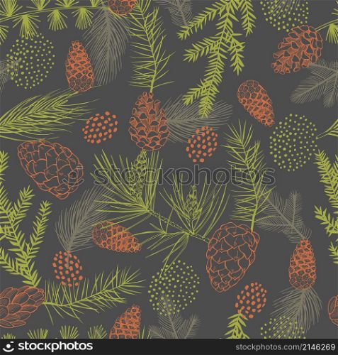 Vector seamless pattern with hand drawn Christmas plants