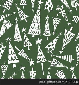 Vector seamless pattern with hand drawn Christmas Trees.Sketch illustration . Vector seamless pattern with Christmas Trees.