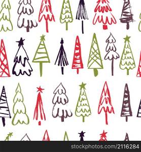 Vector seamless pattern with hand drawn Christmas Trees.Sketch illustration . Vector seamless pattern with hand drawn Christmas Trees.