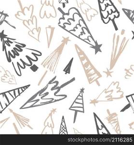 Vector seamless pattern with hand drawn Christmas Trees. Sketch illustration
