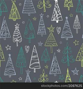 Vector seamless pattern with hand drawn Christmas Trees.Sketch illustration . Christmas Trees. Vector pattern