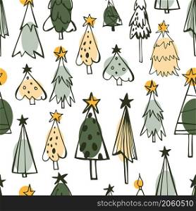 Vector seamless pattern with hand drawn Christmas Trees. Sketch illustration . Vector pattern with Christmas Trees.