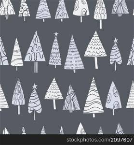 Vector seamless pattern with hand-drawn Christmas Trees. Sketch illustration . Vector pattern with Christmas Trees.