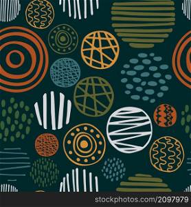 Vector seamless pattern with hand drawn circles. Sketch illustration.. Vector seamless pattern with circles.