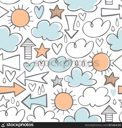 Vector seamless pattern with hand-drawn clouds.. Clouds. Vector pattern