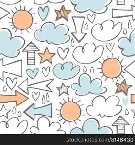 Vector seamless pattern with hand-drawn clouds.. Clouds. Vector pattern