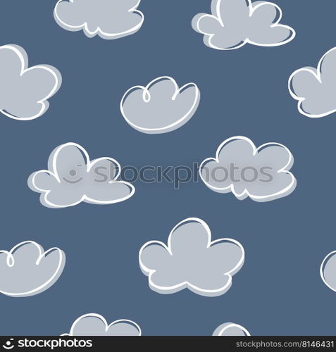 Vector seamless pattern with hand-drawn clouds.. Clouds. Vector pattern