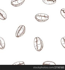 Vector seamless pattern with hand drawn coffee beans. Coffee Plant and beans.
