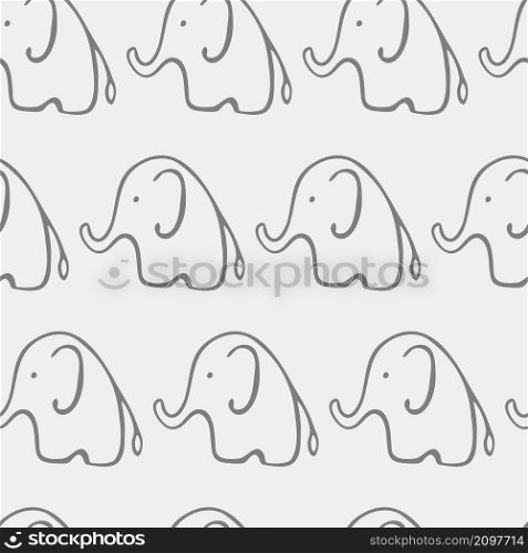 Vector seamless pattern with hand drawn elephants on white background. Vector pattern with elephants