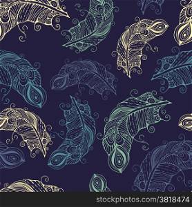 Vector seamless pattern with hand-drawn feathers, fully editable eps 10 file with clipping mask and seamless pattern in swatch menu