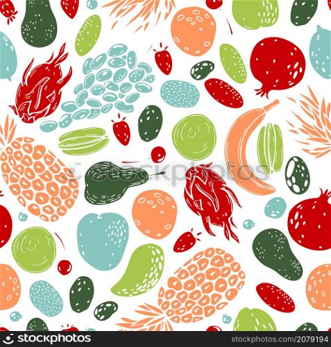Vector seamless pattern with hand drawn fruits.