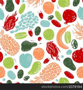 Vector seamless pattern with hand drawn fruits.