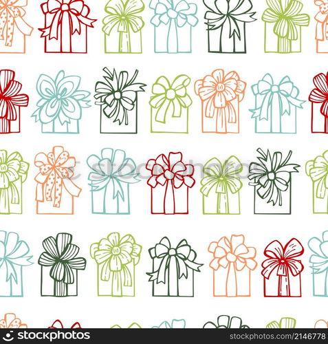 Vector seamless pattern with hand drawn gifts.. Vector pattern with gifts.