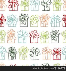 Vector seamless pattern with hand drawn gifts.. Vector pattern with gifts.