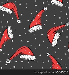 vector seamless pattern with hand drawn hats of Santa