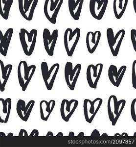 Vector seamless pattern with hand-drawn hearts on white background. Sketch illustration.. Vector pattern with sketch hearts.