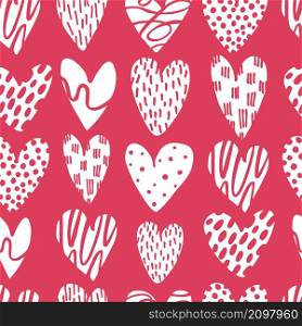 Vector seamless pattern with hand-drawn hearts . Sketch illustration.. Vector pattern with sketch hearts.