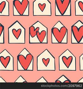 Vector seamless pattern with hand-drawn hearts . Sketch illustration.. Vector pattern with sketch hearts.